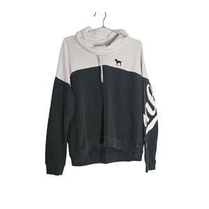 Women's Large PINK Cowl Neck Pullover Sweatshirt Green White Sweater Logo Cozy